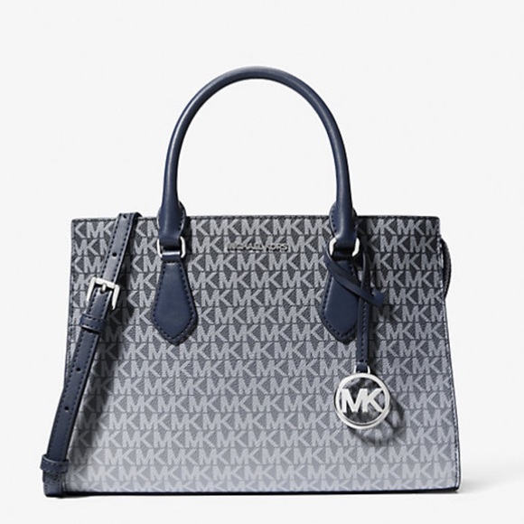 MICHAEL KORS Sheila Medium Ombré Signature Logo CZ Satchel Crossbody 
Navy 
NWT - Picture 1 of 16